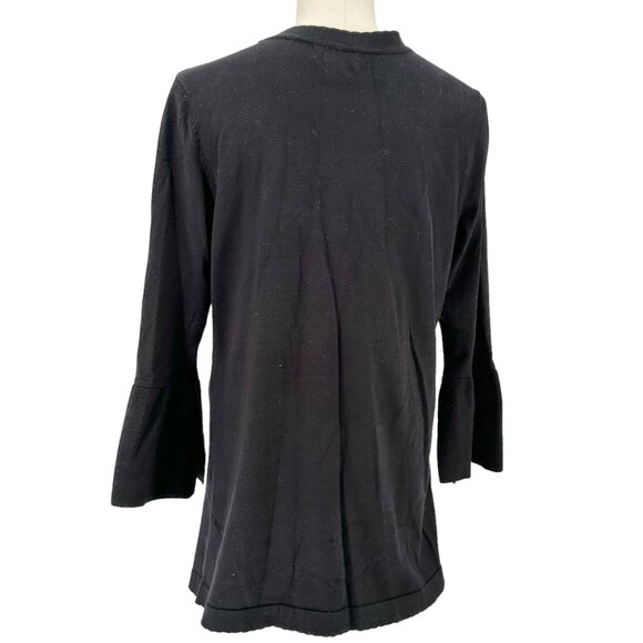 Charter Club Sweater Womens Medium Black Open Front Scalloped Edges 3/4 Sleeve - Picture 5 of 9